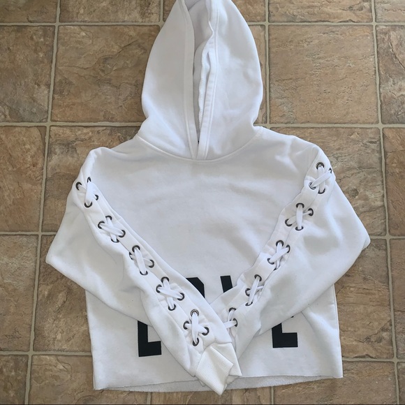 White Cropped Graphic Hoodie - Picture 3 of 8